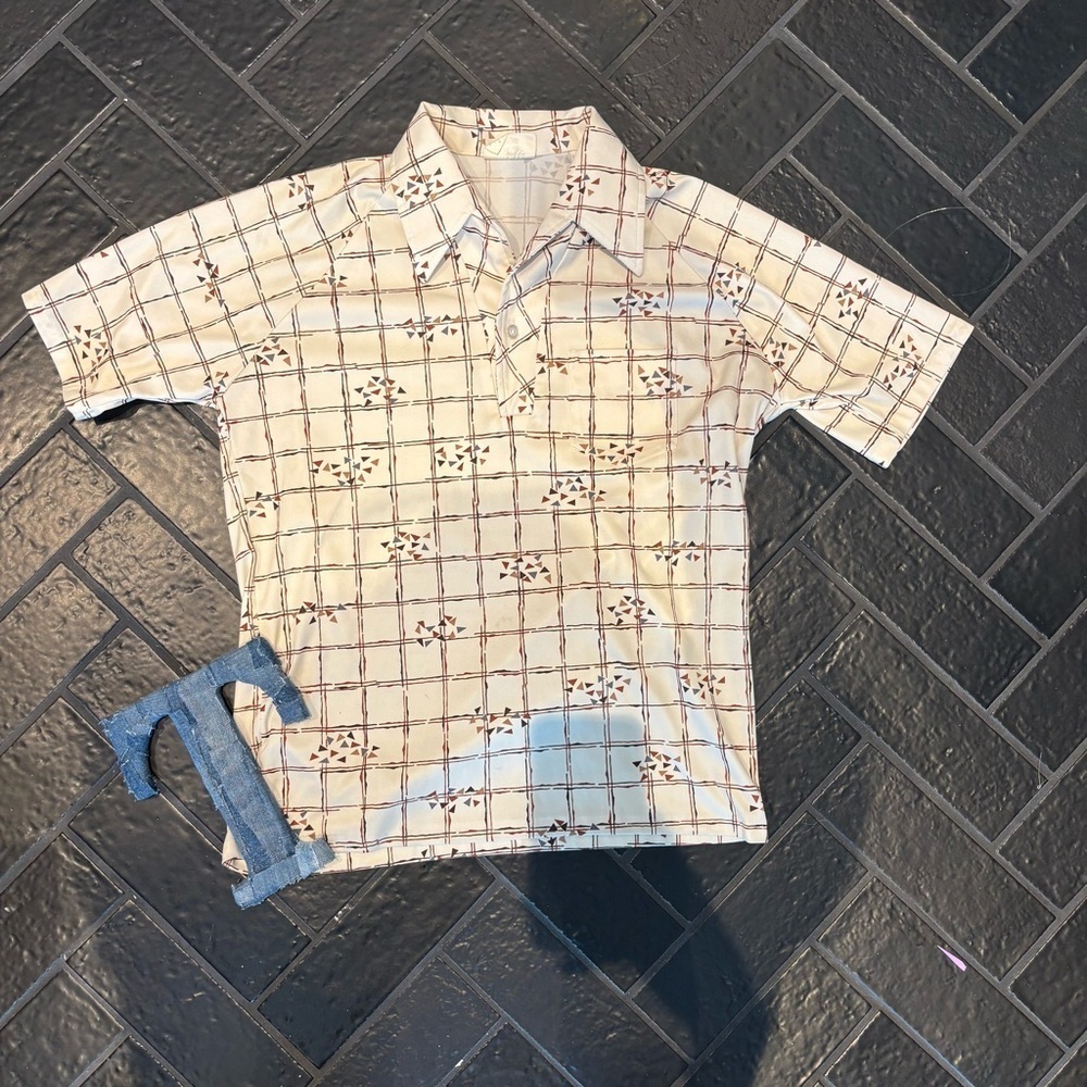 🧵 Vintage 70s Atomic Print Shirt by Leader of California (Men’s S/M)